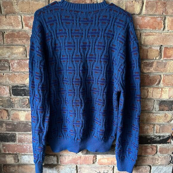 Iredell County Sweater Men XL Gray Cable Knit Pullover Classic Blue Red 80s - Picture 2 of 16